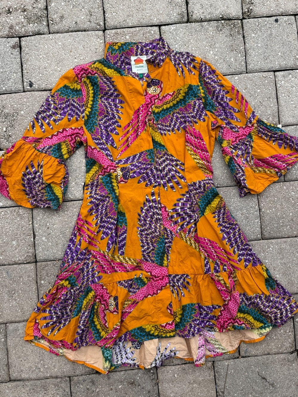 FARM Rio Orange Multicolor Printed Bell-Sleeve Mini Dress - Picture 4 of 8
